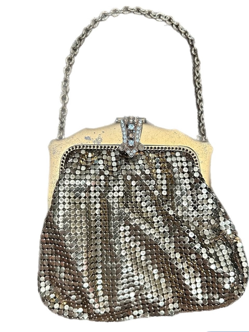 Vintage mid-century Whiting & Davis gold metal mesh evening bag / purse